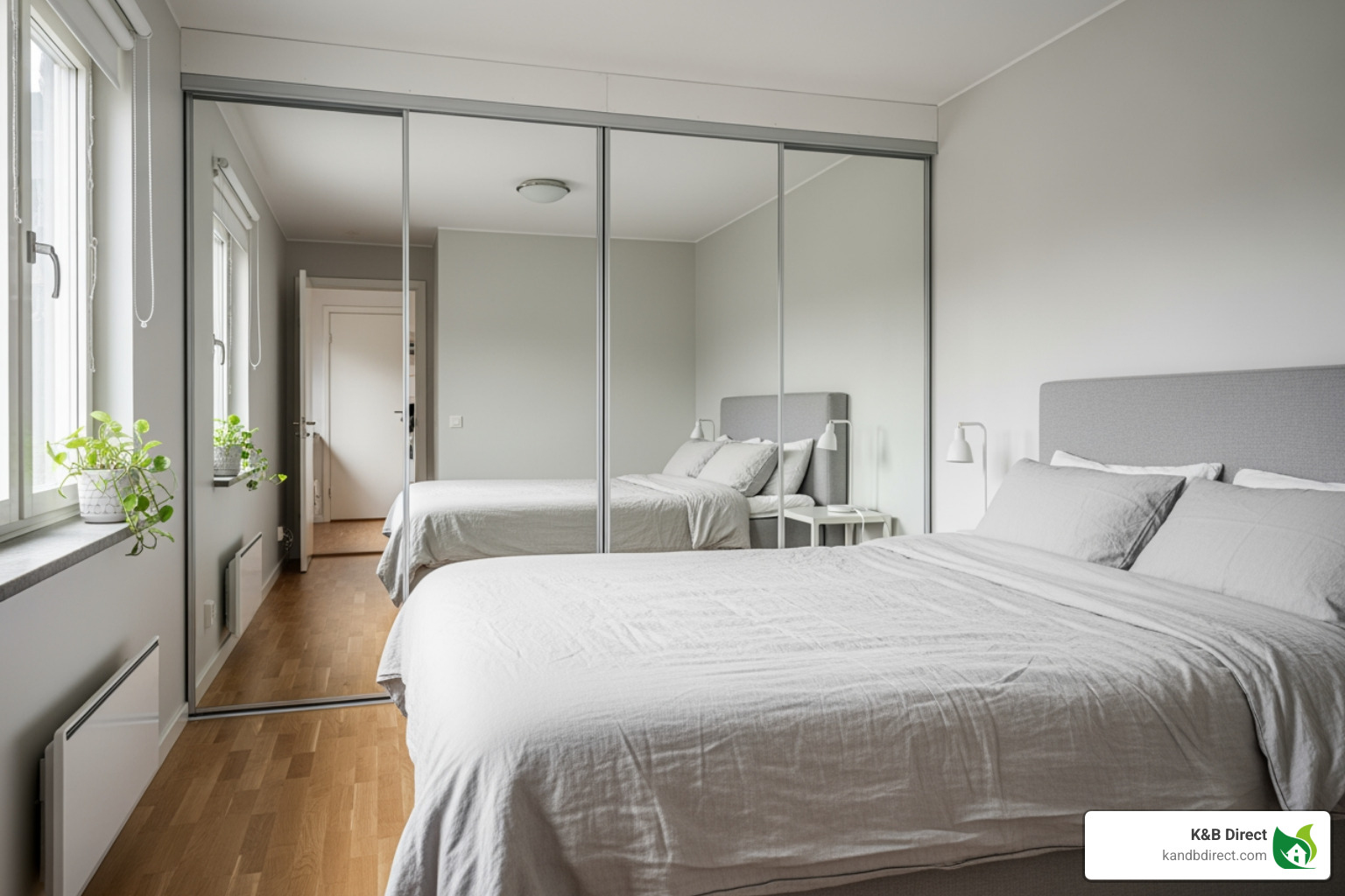 small bedroom made to look larger with mirrored sliding closet doors - Modern sliding closet doors