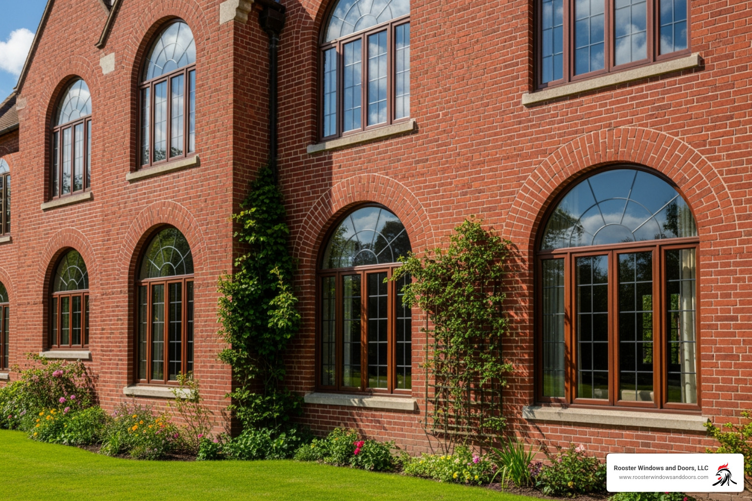 beautiful historic brick home with perfectly fitted arched custom windows - custom size windows