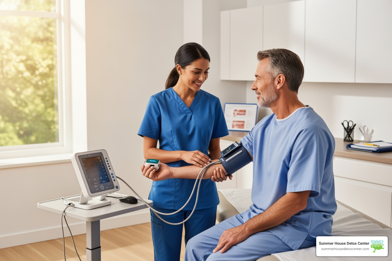 a compassionate nurse checking a patient's vitals - medically assisted withdrawal