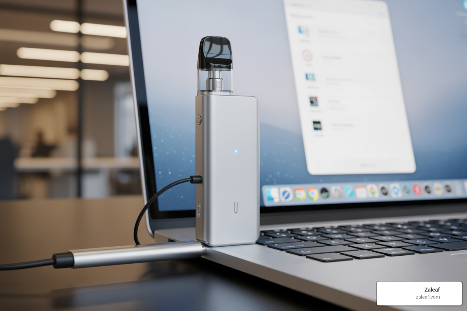 vape pen plugged into a laptop's USB port - vape pen charger cable