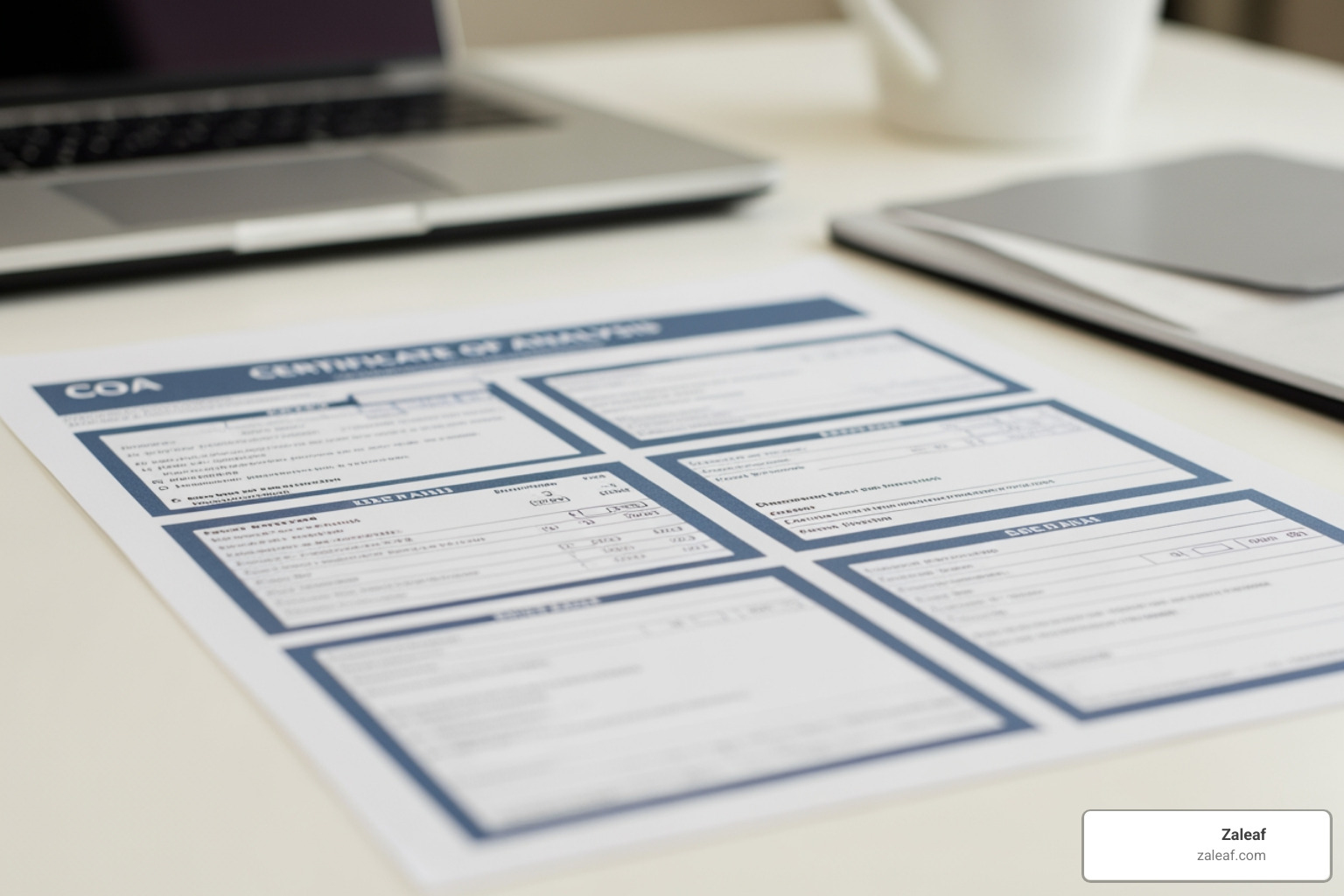 Sample Certificate of Analysis (COA) with key sections highlighted - Lab tested vapes