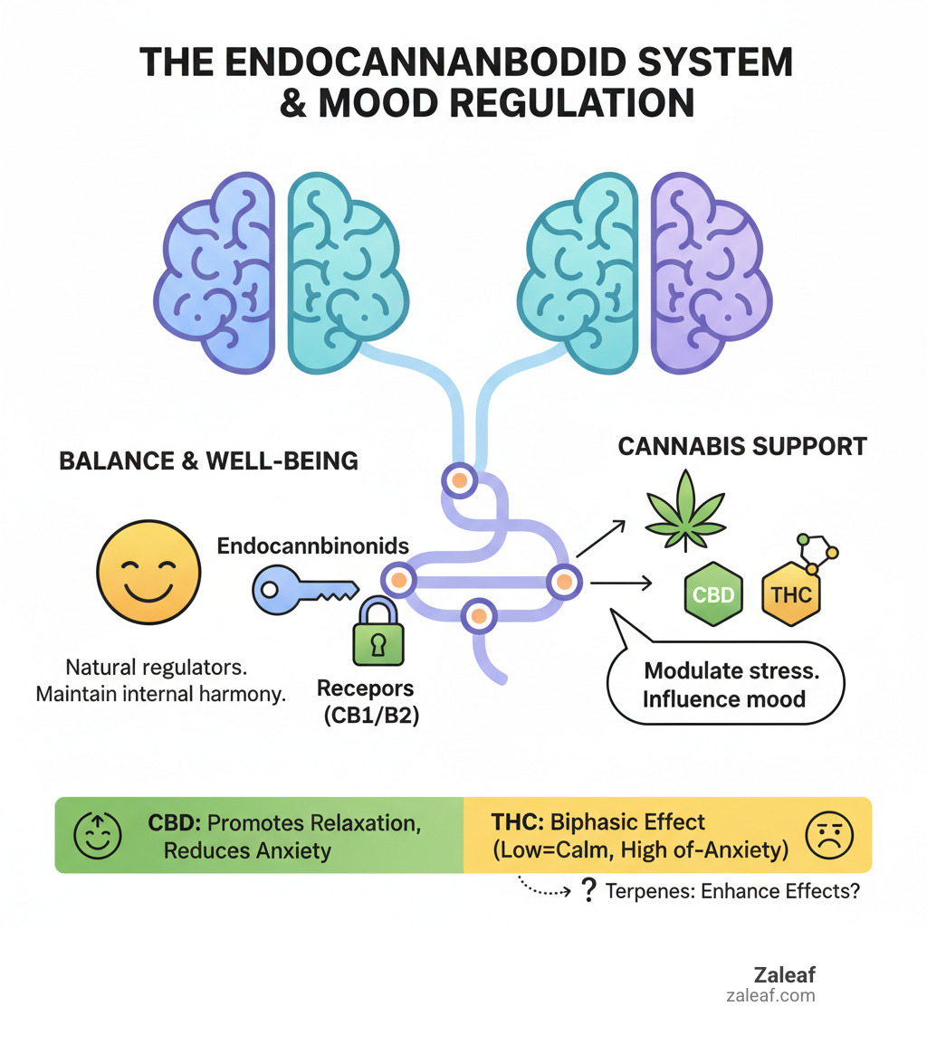 Infographic explaining the Endocannabinoid System and its role in mood regulation - best marijuana for anxiety infographic 