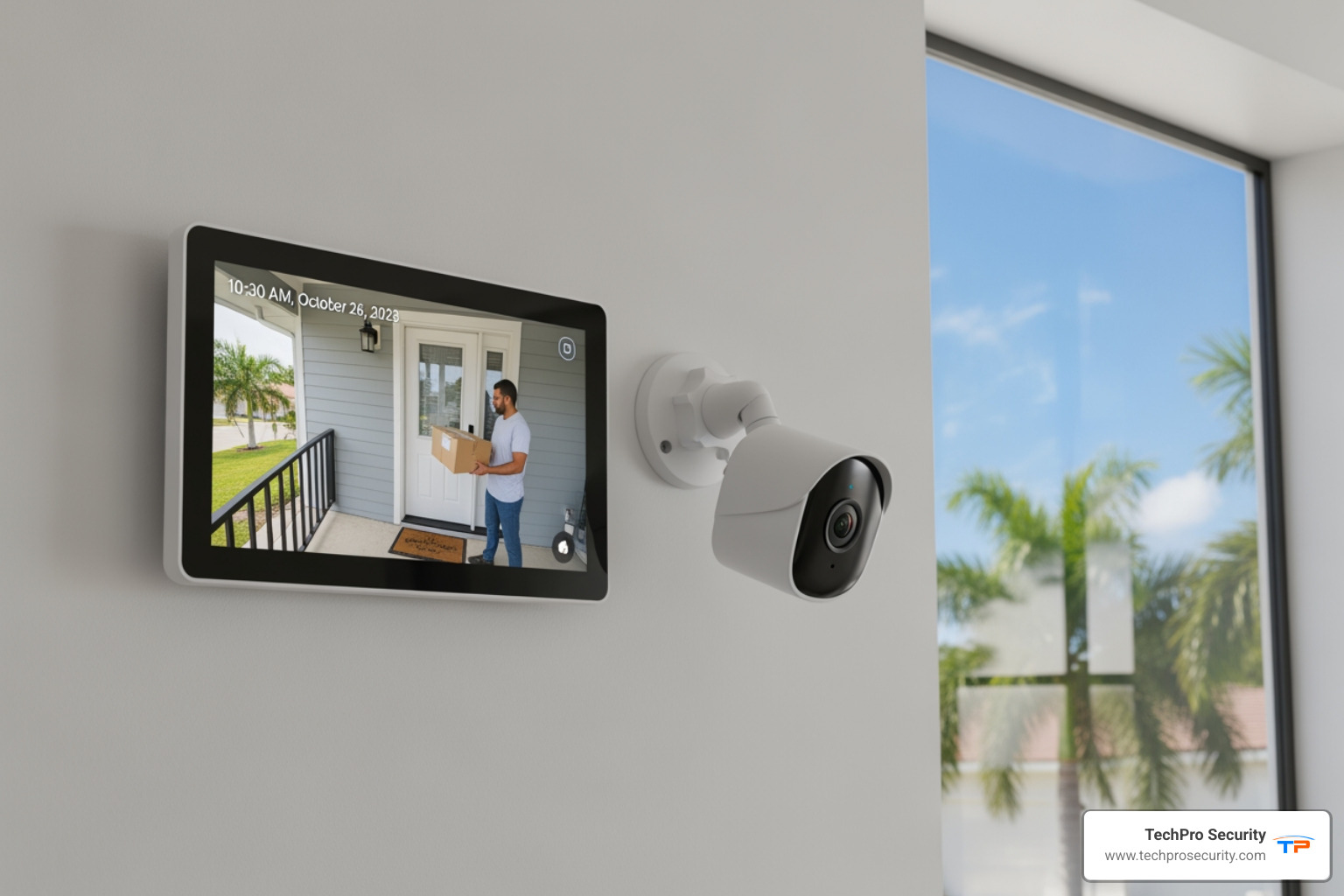 Doorbell camera capturing a package delivery - home video surveillance systems ft. lauderdale