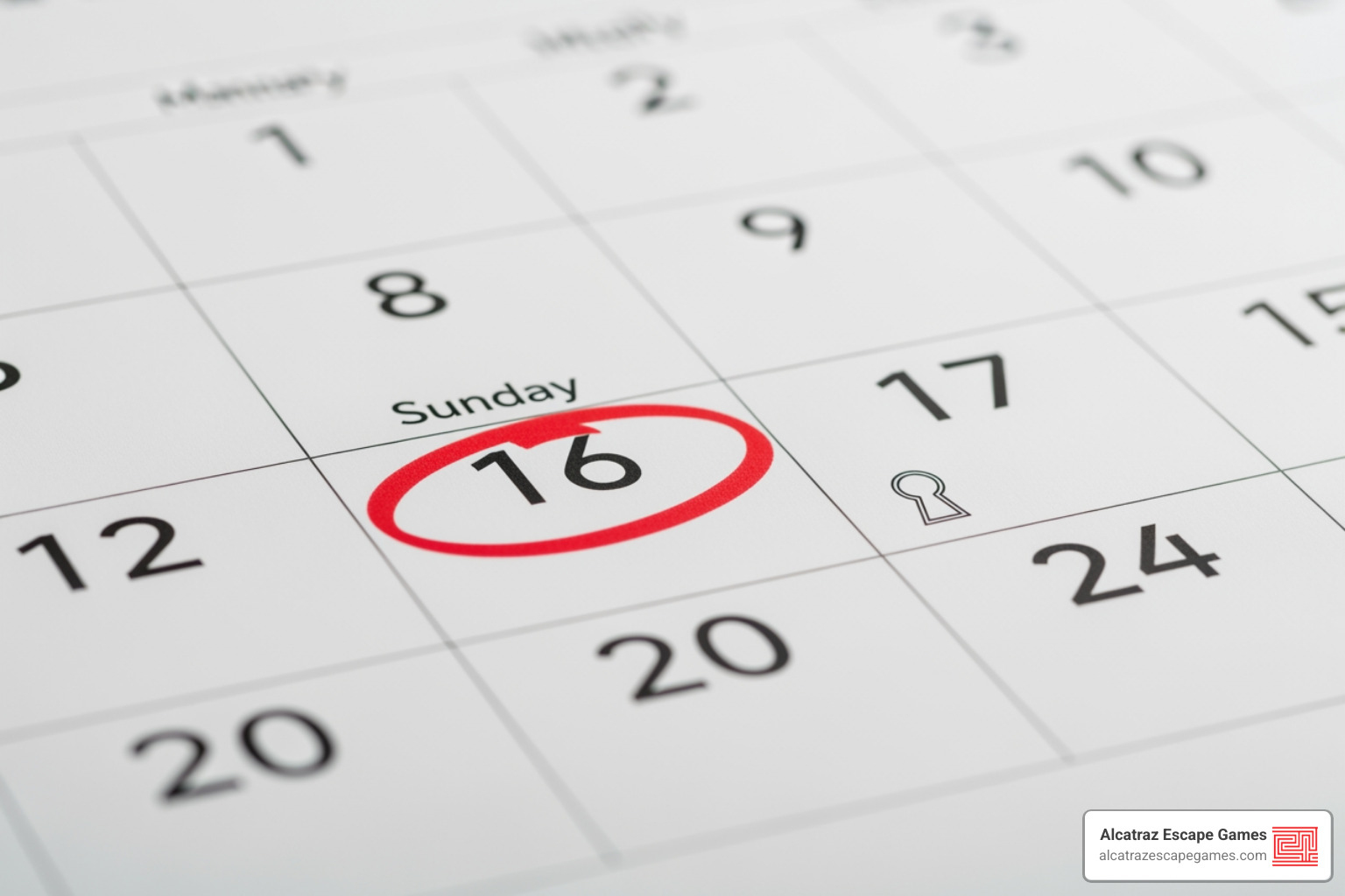 A calendar with an escape room icon circled, indicating a planned activity - escape room in logan utah