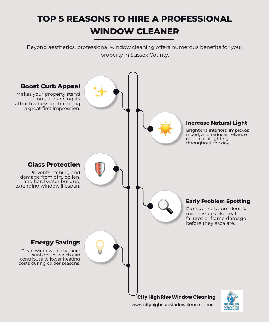 Top 5 reasons to hire a professional window cleaner: boost curb appeal, increase natural light, protect glass from damage, allow early detection of window issues, and improve energy efficiency - window cleaning in sussex county nj infographic infographic-line-5-steps-elegant_beige Top 5 reasons to hire a professional window cleaner: boost curb appeal, increase natural light, protect glass from damage, allow early detection of window issues, and improve energy efficiency - window cleaning in sussex county nj infographic infographic-line-5-steps-elegant_beige