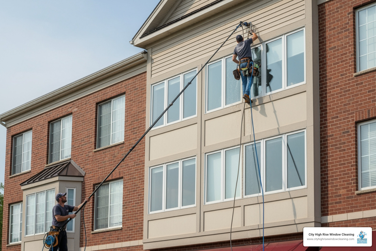 window cleaning in sussex county nj - Technician using water-fed pole on multi-story building in Newton, NJ. - window cleaning in sussex county nj window cleaning in sussex county nj - Technician using water-fed pole on multi-story building in Newton, NJ. - window cleaning in sussex county nj