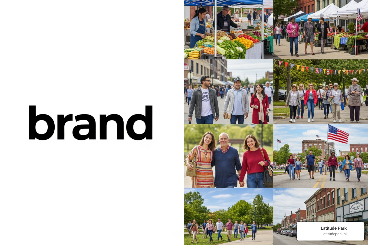 split screen showing a consistent brand logo on one side and diverse local community photos on the other - multi site marketing
