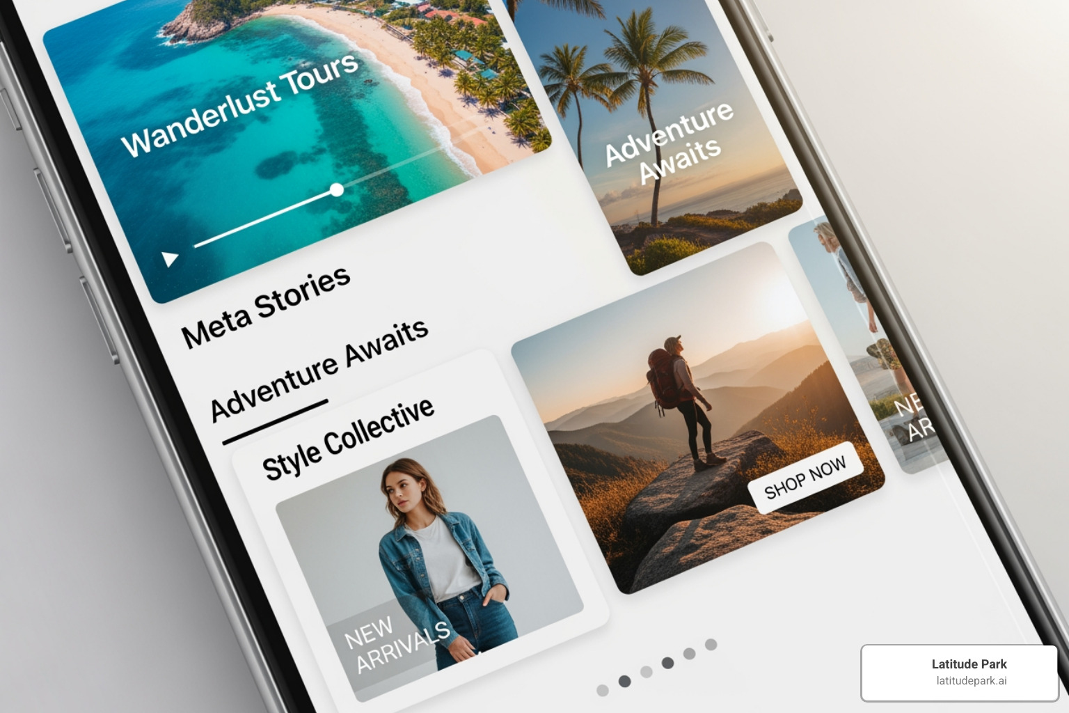 Various ad formats like Video Ads, Stories Ads, and Carousel Ads on a smartphone screen - Facebook marketing solutions