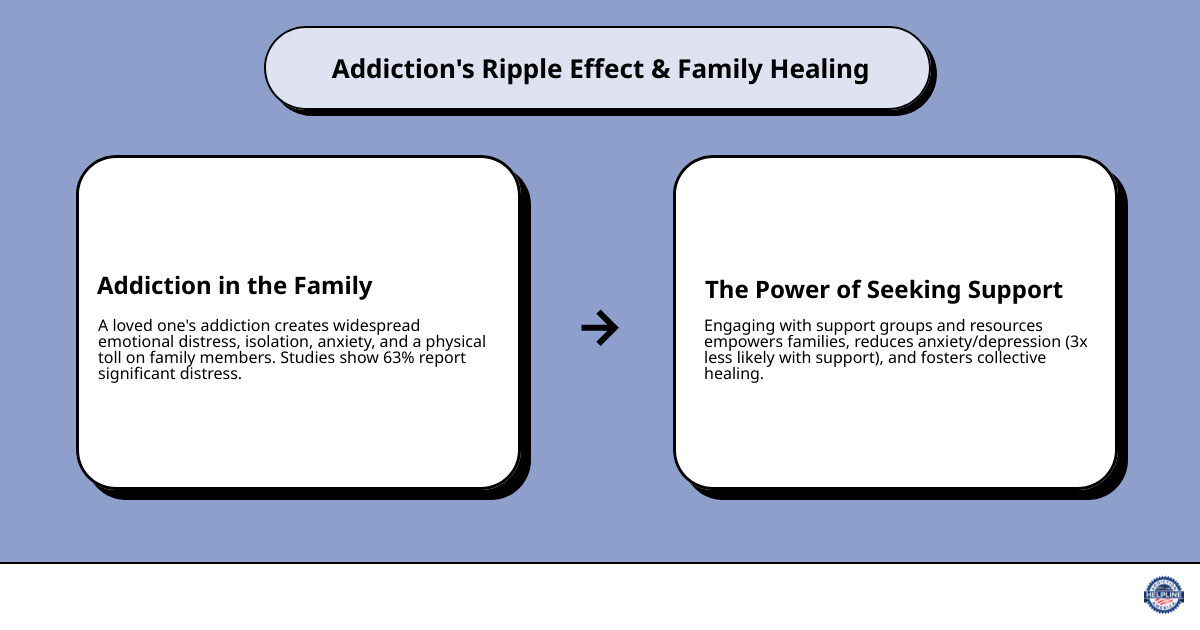 Infographic detailing the ripple effect of addiction on family well-being and the power of seeking support - How can I find support for my family member who is struggling with addiction? infographic cause_effect_text