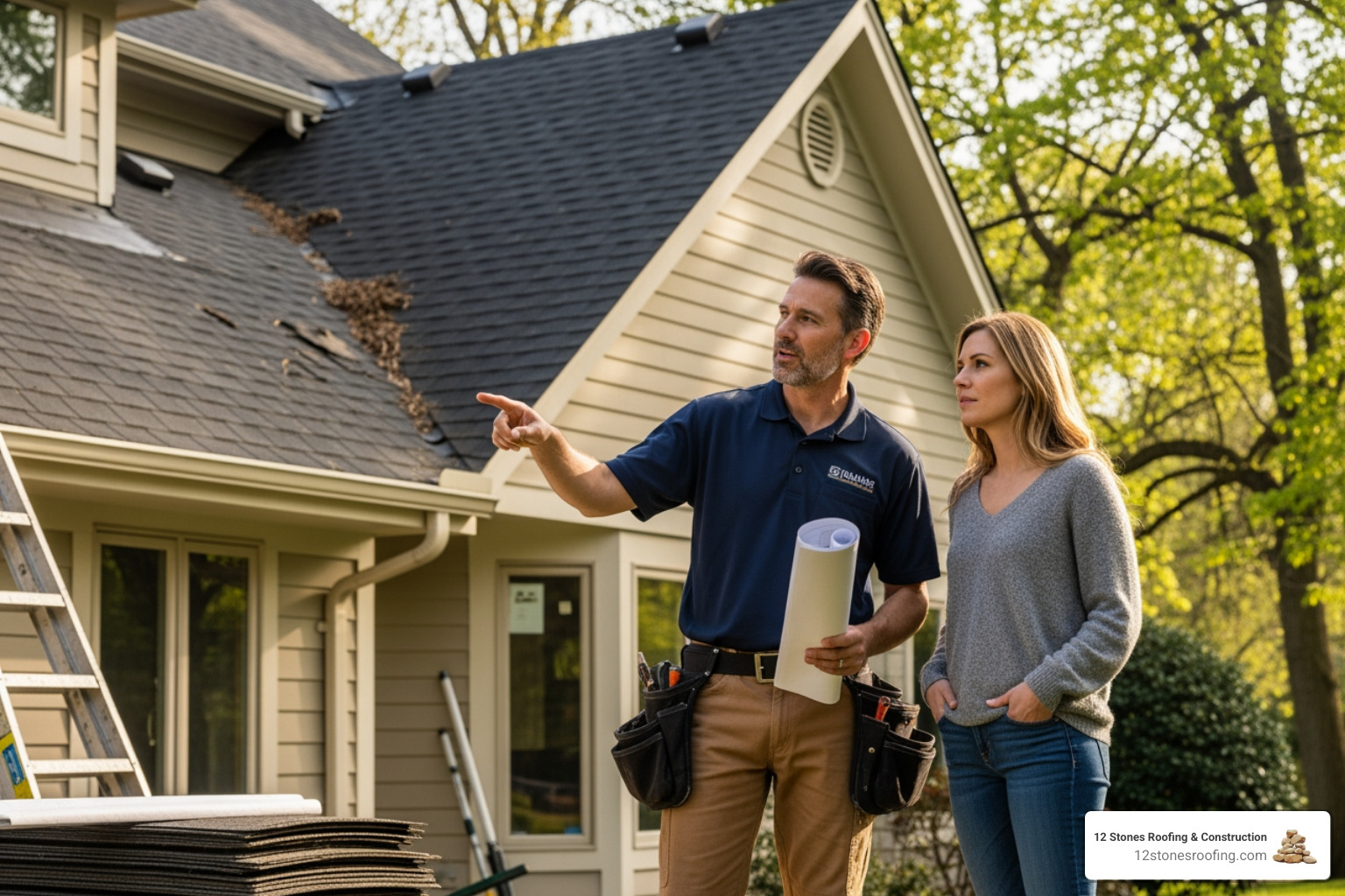 A roofing contractor discussing plans with a homeowner - roofing contractor pearland tx