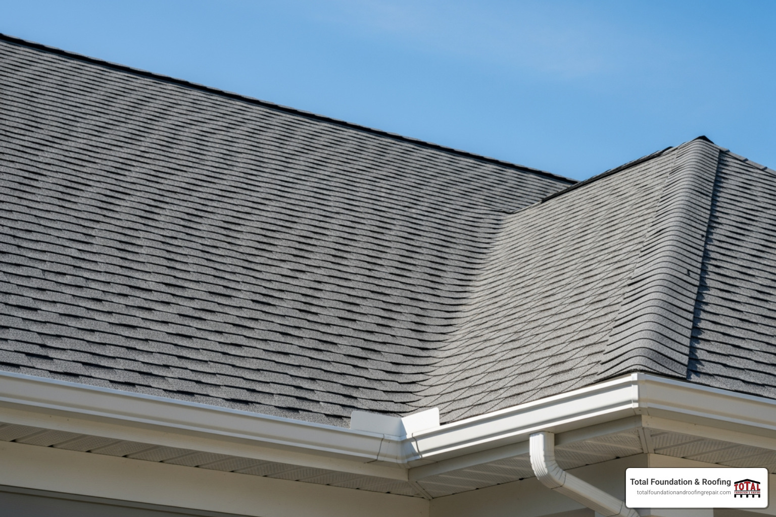 a well-maintained roof with clean gutters under a clear sky - storm damage repair Fredericksburg