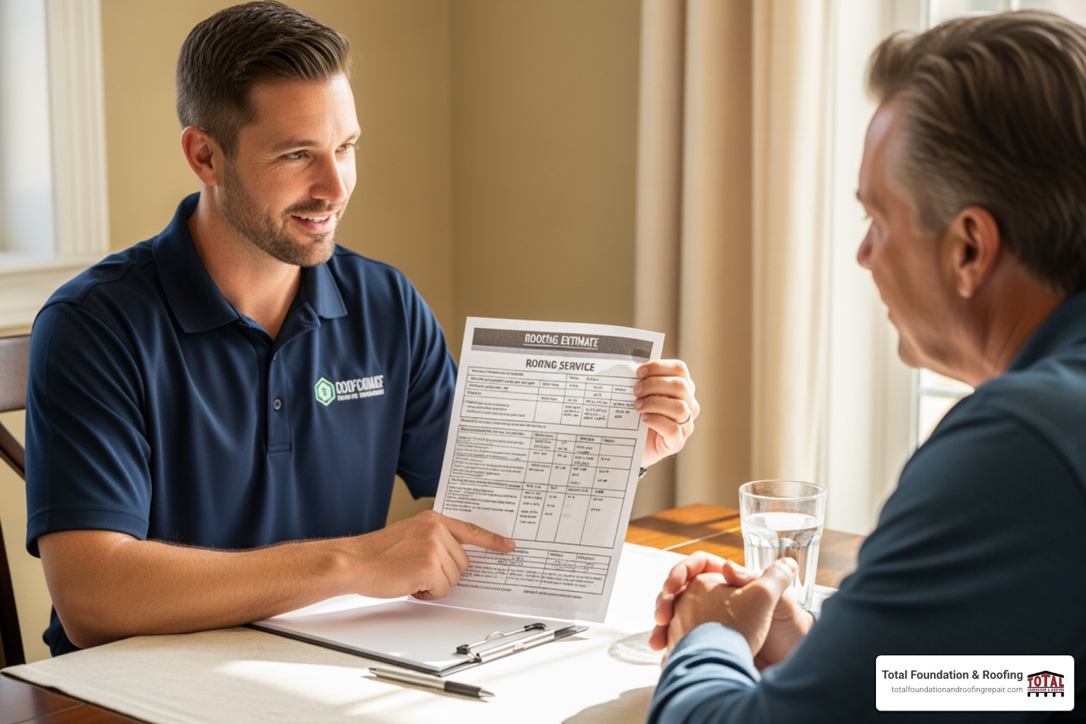 contractor providing a detailed written estimate to a homeowner - roofing contractors Fredericksburg TX