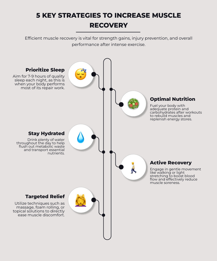 Infographic explaining key steps to increase muscle recovery - increase muscle recovery infographic infographic-line-5-steps-elegant_beige Infographic explaining key steps to increase muscle recovery - increase muscle recovery infographic infographic-line-5-steps-elegant_beige