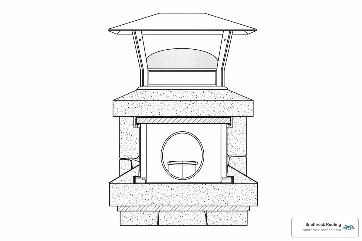 diagram showing chimney crown flue and cap placement - chimney cap types