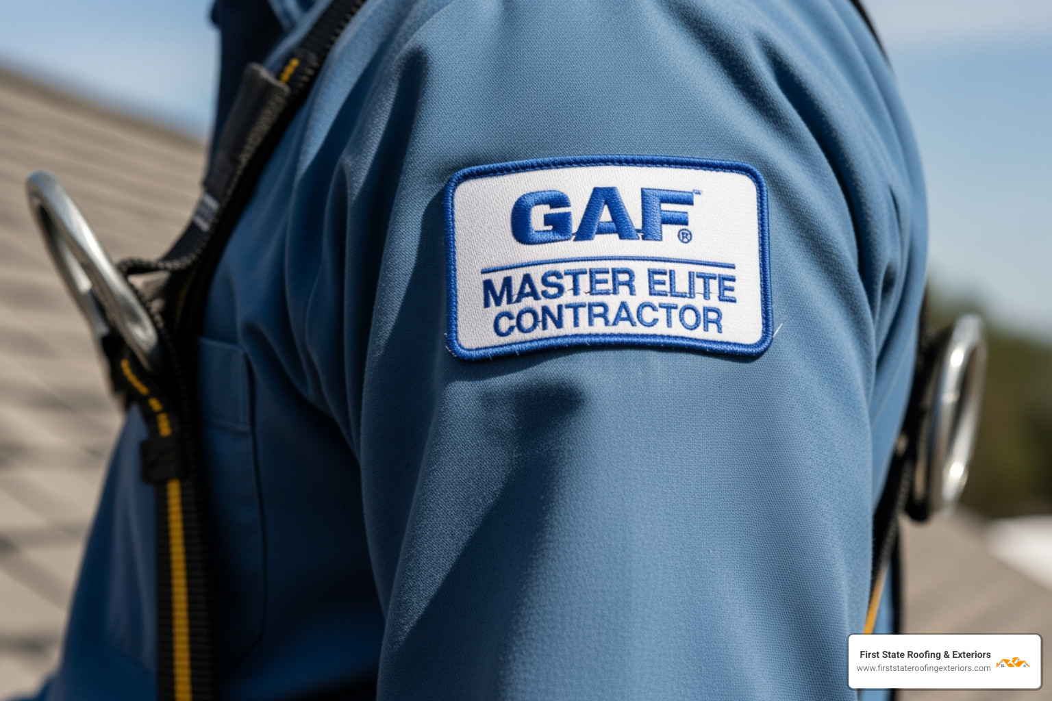 roofer's uniform with a GAF Master Elite or CertainTeed certification patch - certified roofing company