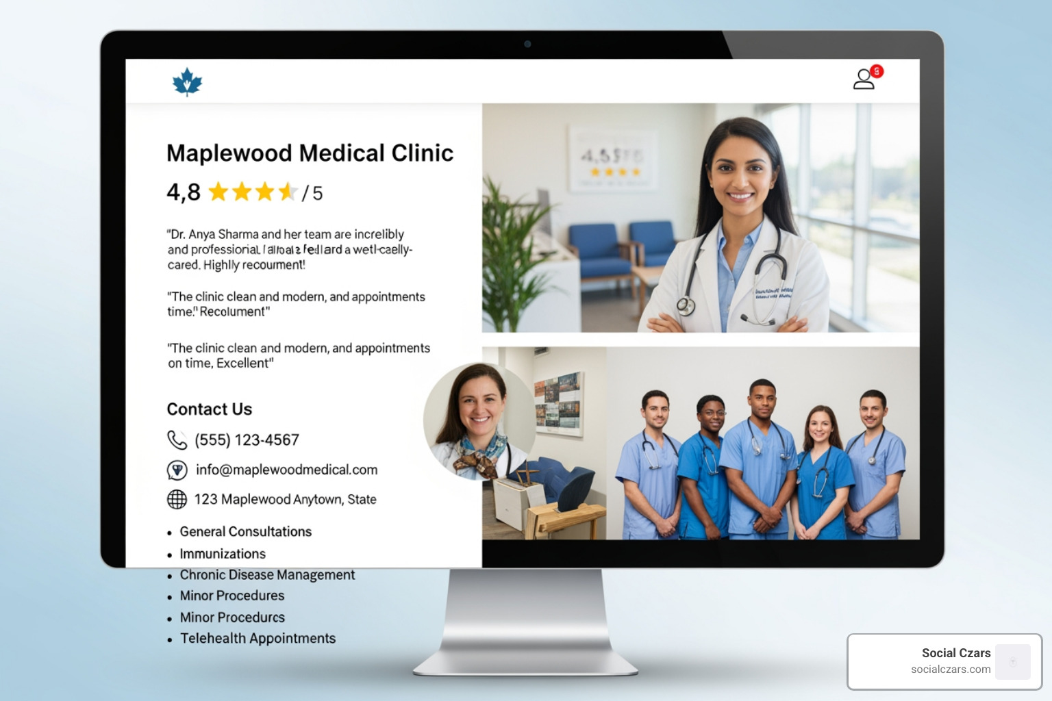 a screenshot of a perfectly optimized Google Business Profile for a medical practice, showing comprehensive details, reviews, and images - seo for doctors a screenshot of a perfectly optimized Google Business Profile for a medical practice, showing comprehensive details, reviews, and images - seo for doctors