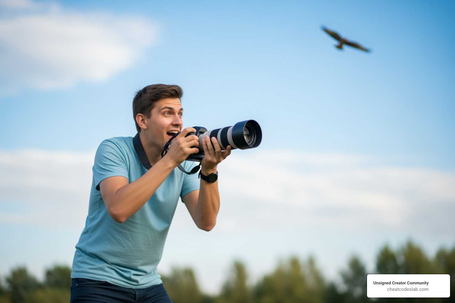 A beginner photographer uses a bridge camera with a large zoom lens to capture a bird in flight - Best camera for wildlife A beginner photographer uses a bridge camera with a large zoom lens to capture a bird in flight - Best camera for wildlife