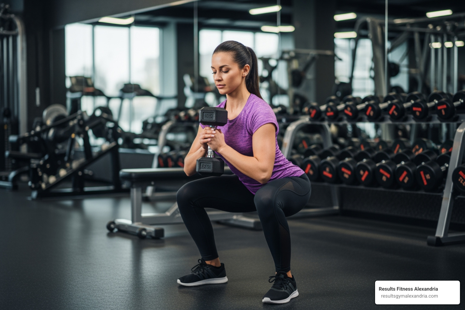 Woman correctly performing a Goblet Squat - female gym workout