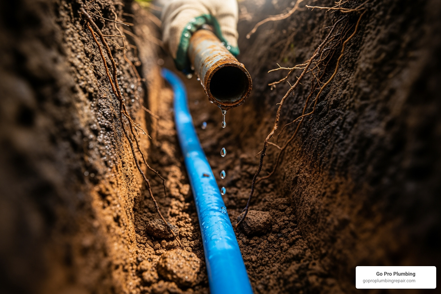 Illustration of the trenchless pipe bursting method - water line replacement