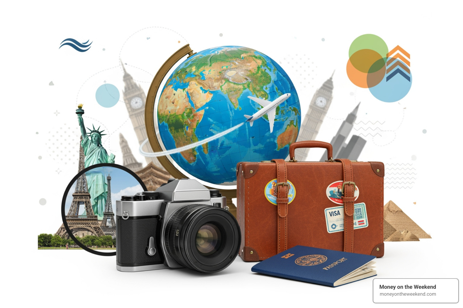 collage of travel-related icons and generic brand imagery - affiliate marketing travel collage of travel-related icons and generic brand imagery - affiliate marketing travel