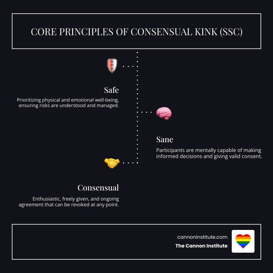 Infographic explaining the core principles of consensual kink (e.g., SSC/RACK) - master slave kink infographic infographic-line-3-steps-dark