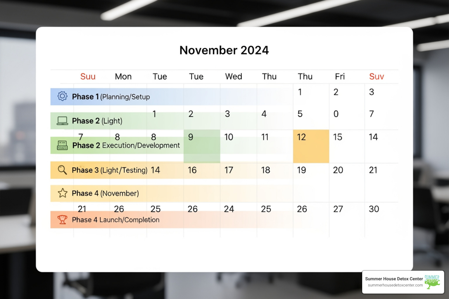 calendar with highlighted phases of withdrawal - suboxone withdrawal timeline