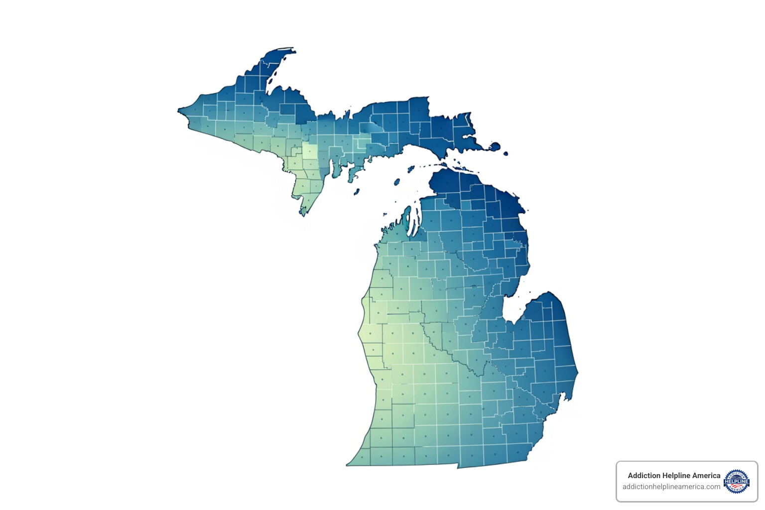 map of Michigan highlighting substance use rates - Drug intervention Michigan