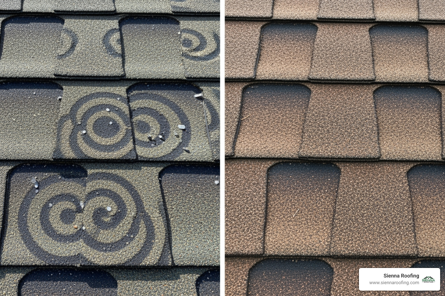 hail-damaged shingle to one with normal wear and tear - Hail storm roof damage hail-damaged shingle to one with normal wear and tear - Hail storm roof damage