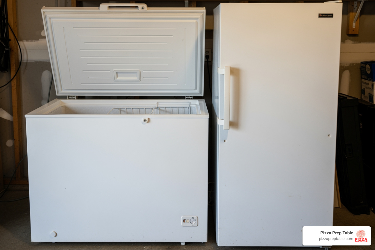 Chest and upright freezers side-by-side - deep freezer 20 cu ft