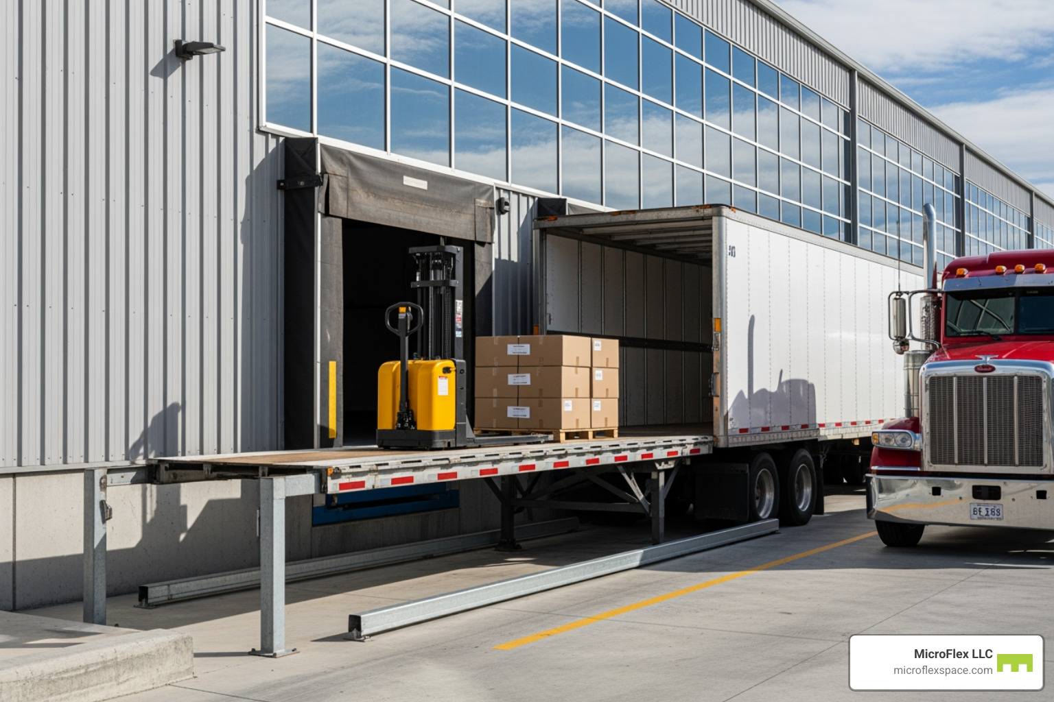 truck at a loading dock - Office warehouse for lease truck at a loading dock - Office warehouse for lease