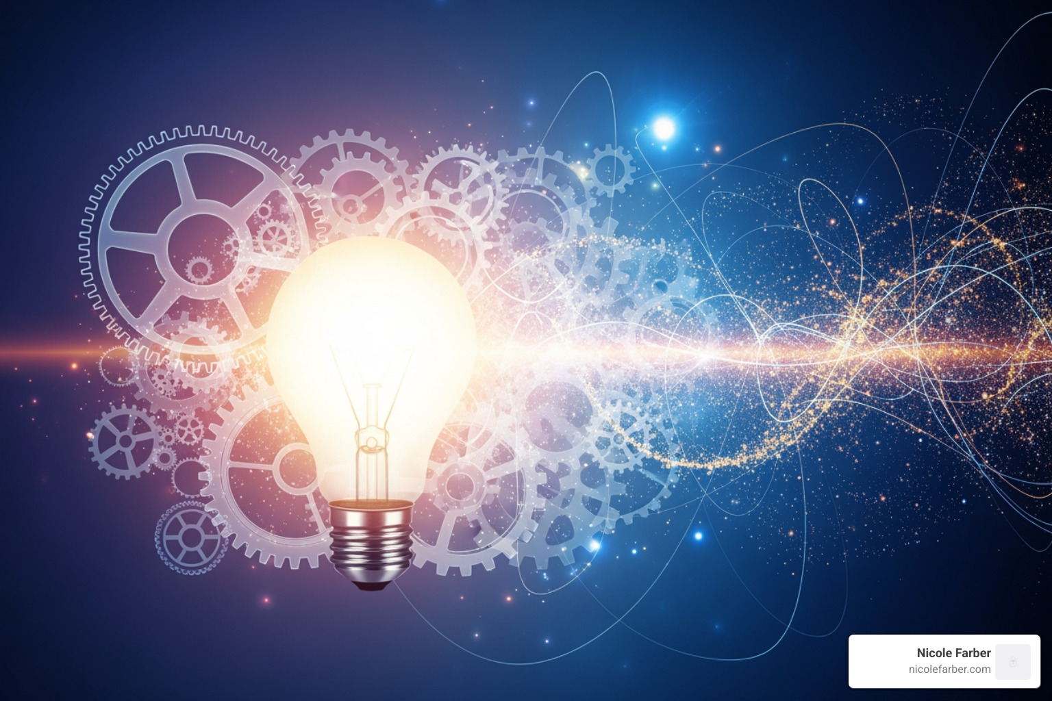 A graphic depicting a lightbulb illuminating, with gears turning and ideas flowing, representing a paradigm shift - coaching transformational