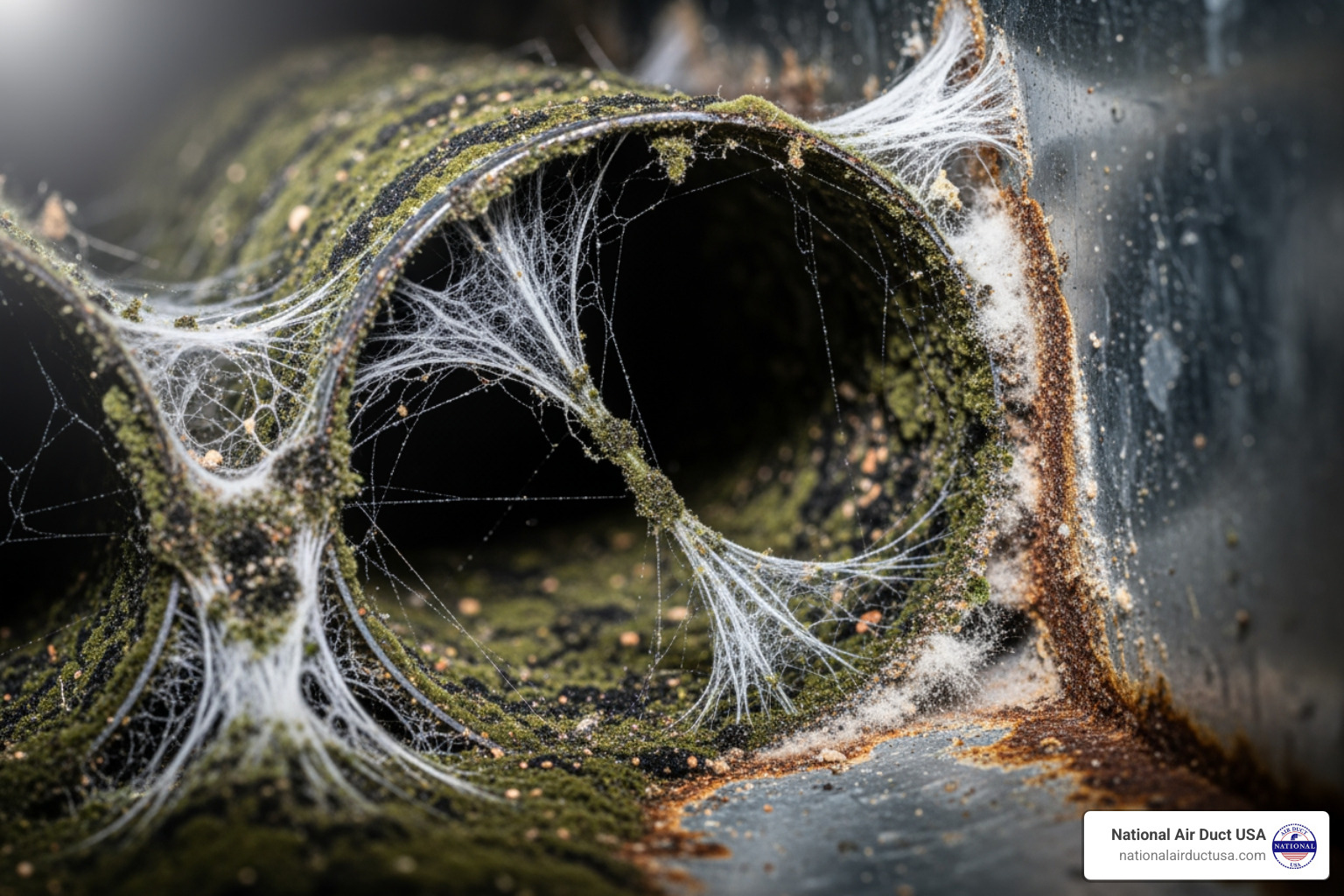 mold visible inside a section of an air duct - mold fogger for ac ducts