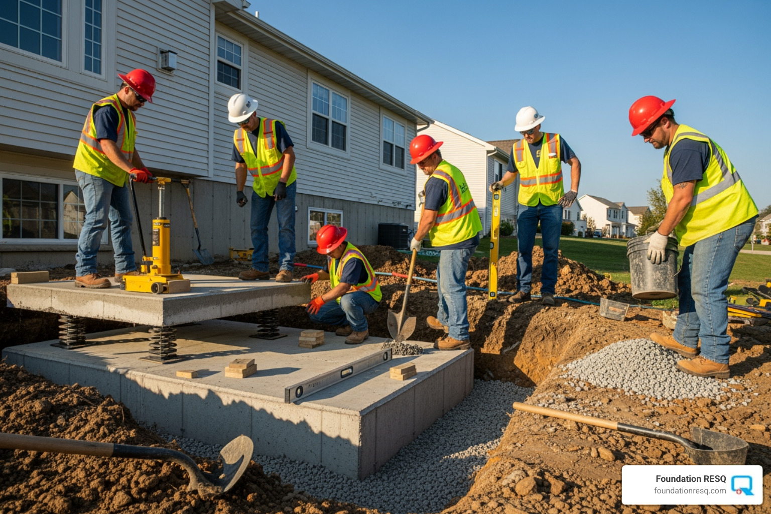 professional foundation repair team at work - affordable concrete foundation repair service in tallahassee fl