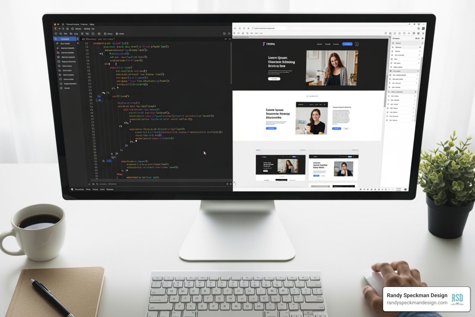 code on a screen next to design software - Web design specialists