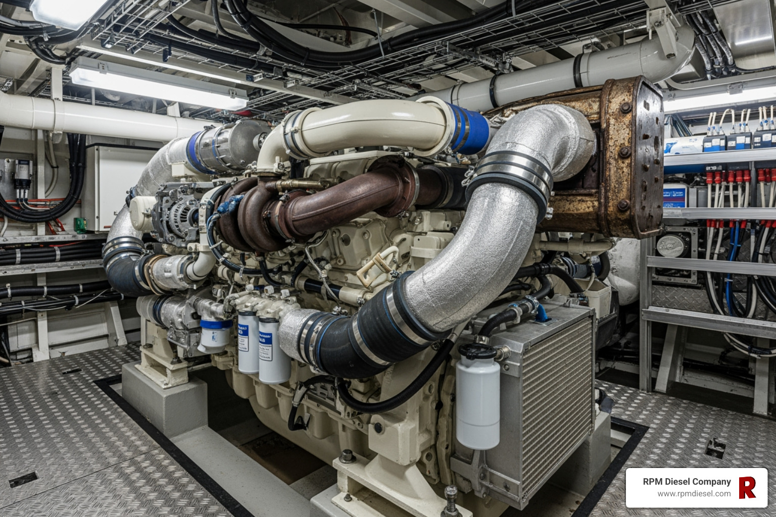 A Series 60 engine in a vessel's engine room - detroit diesel engine models A Series 60 engine in a vessel's engine room - detroit diesel engine models
