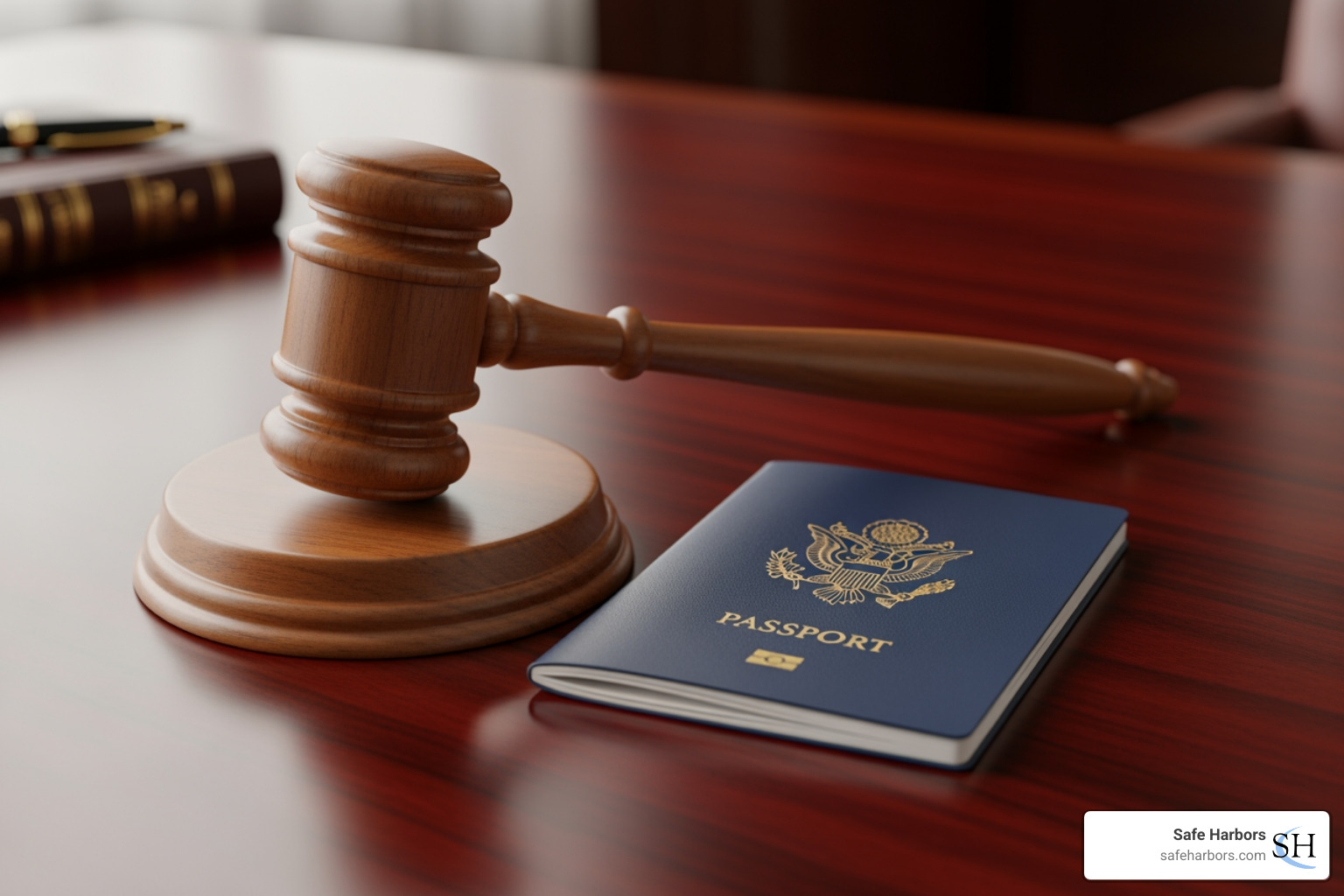gavel and passport on desk - duty of care in travel industry gavel and passport on desk - duty of care in travel industry