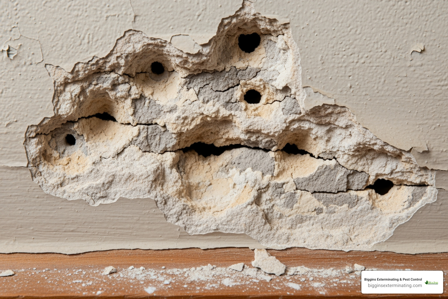 damaged wall with gnaw marks - Rodent exterminator cost