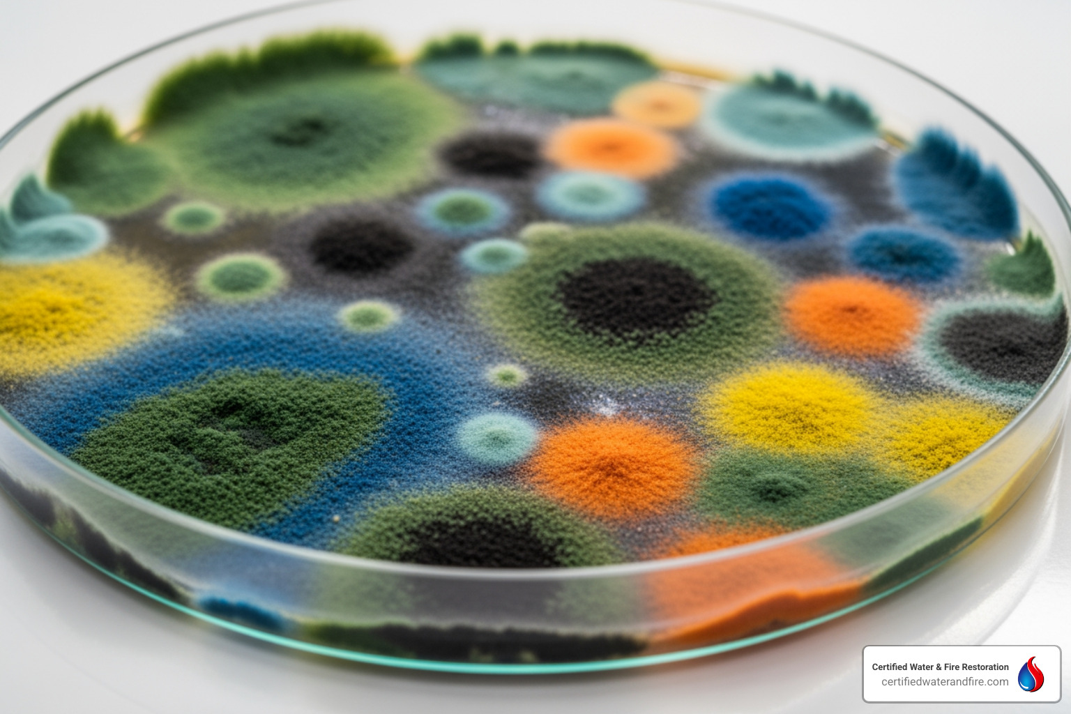 different types of mold on a petri dish, showing various colors - mold toxicity