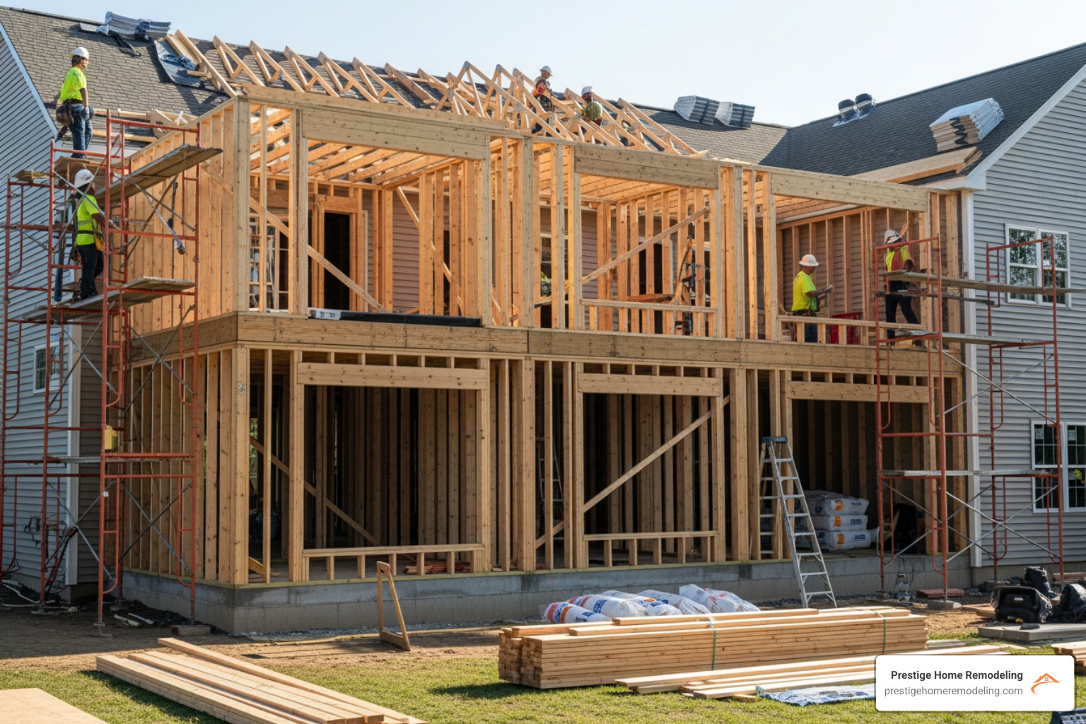 two-story home addition under construction - best home addition contractors