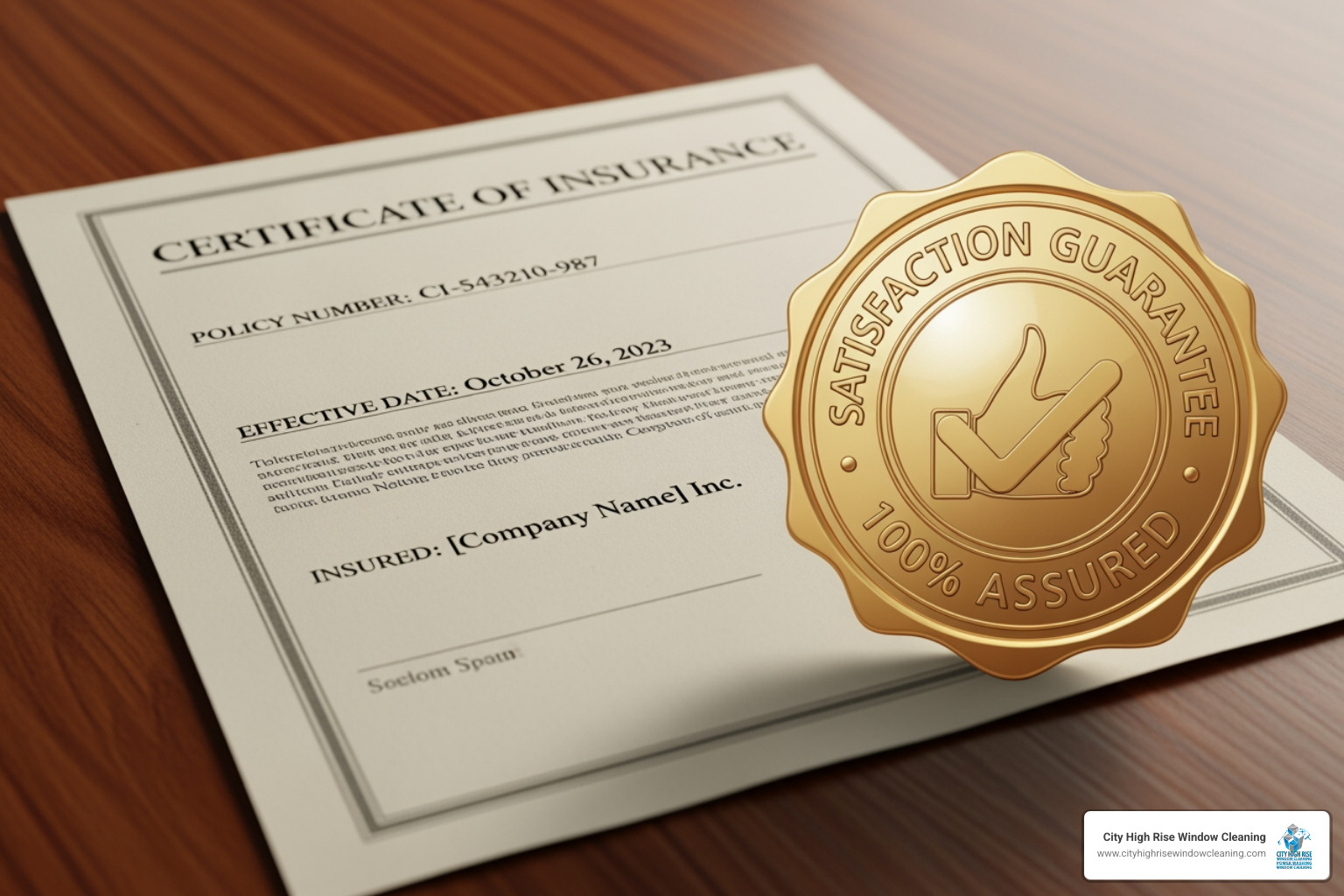 Certificate of insurance and satisfaction guarantee seal. Alt text: "Licensed and insured Westchester window cleaning company." - westchester window cleaning Certificate of insurance and satisfaction guarantee seal. Alt text: "Licensed and insured Westchester window cleaning company." - westchester window cleaning