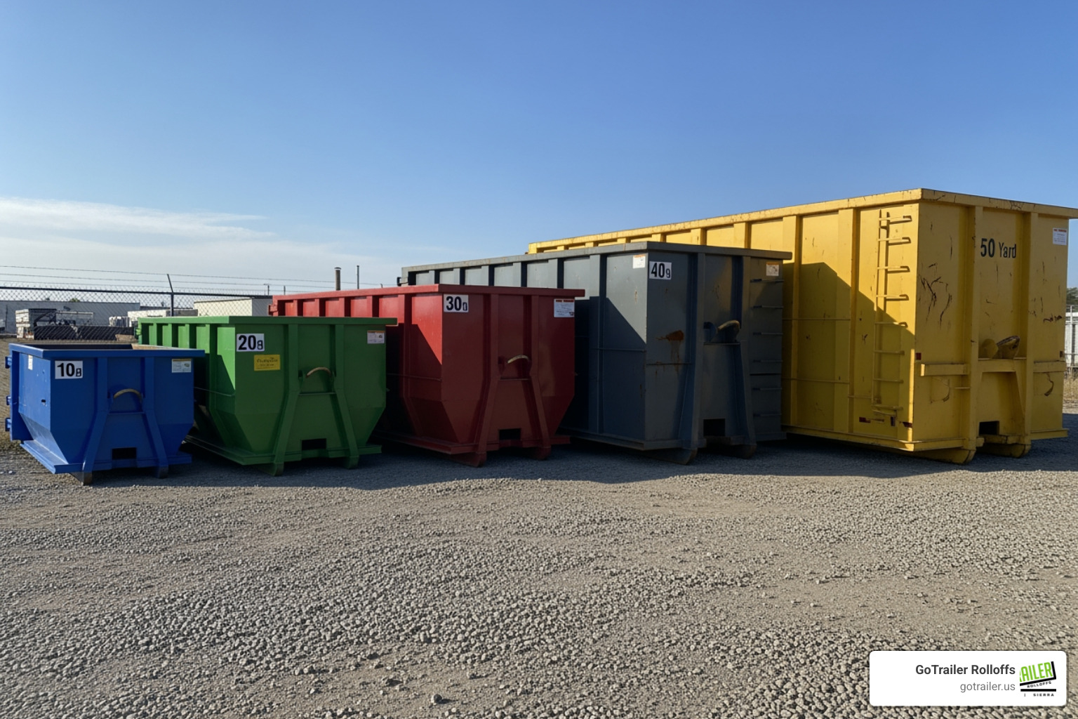 Image of different sized dumpsters lined up for comparison - debris dumpsters near me Image of different sized dumpsters lined up for comparison - debris dumpsters near me