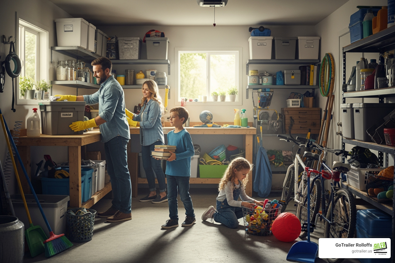 family cleaning garage - home cleanout dumpster