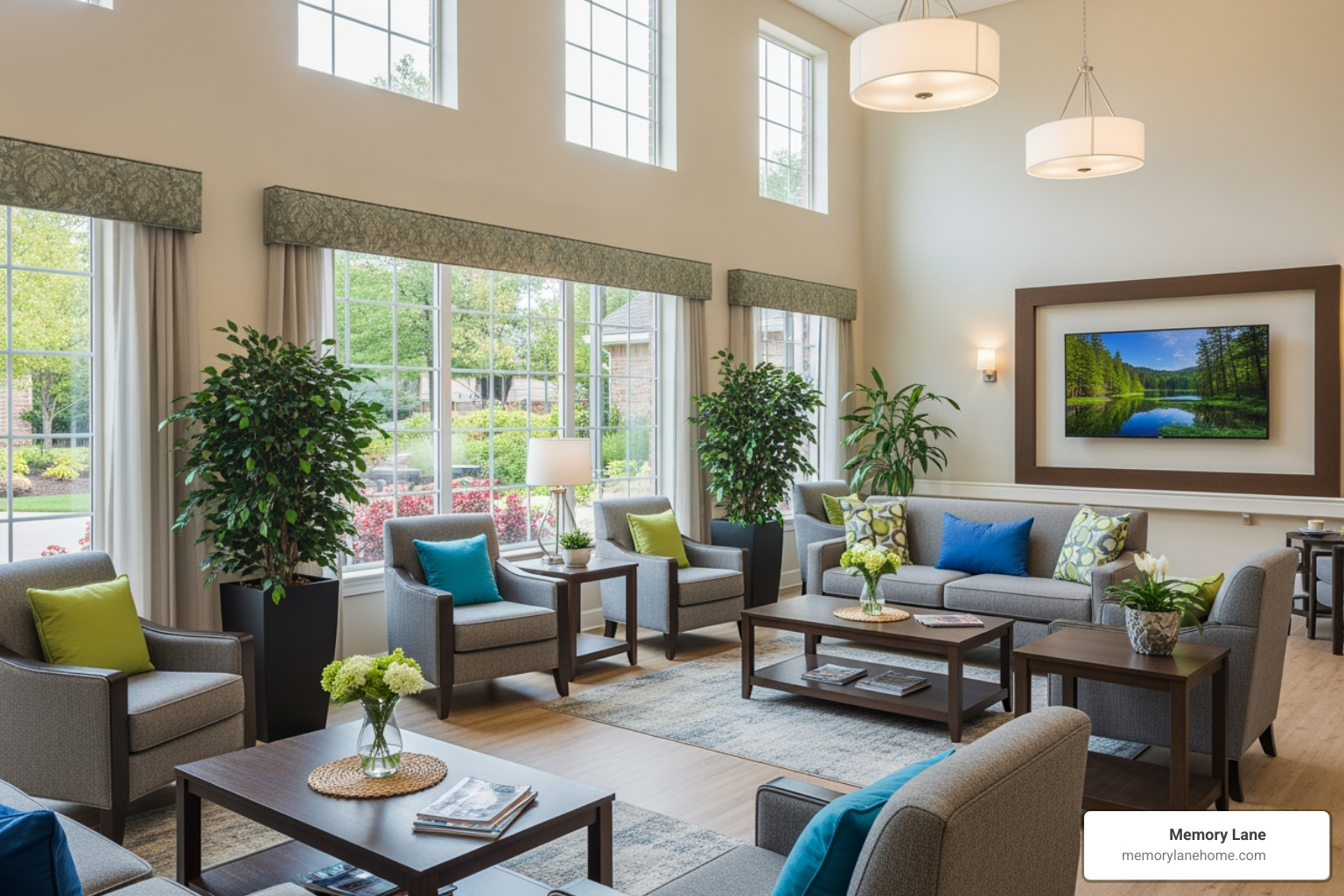 bright, welcoming common area in an assisted living facility - assisted living detroit