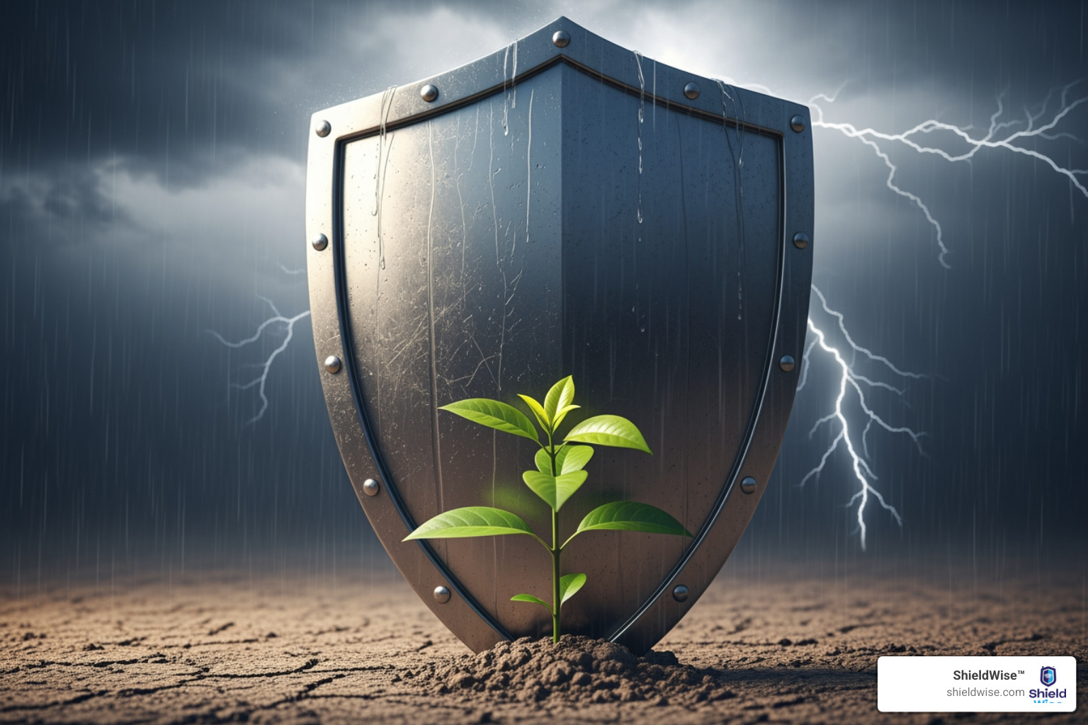 A shield protecting a growing plant from a storm, symbolizing IUL's downside protection and growth potential - Pros and cons IUL A shield protecting a growing plant from a storm, symbolizing IUL's downside protection and growth potential - Pros and cons IUL