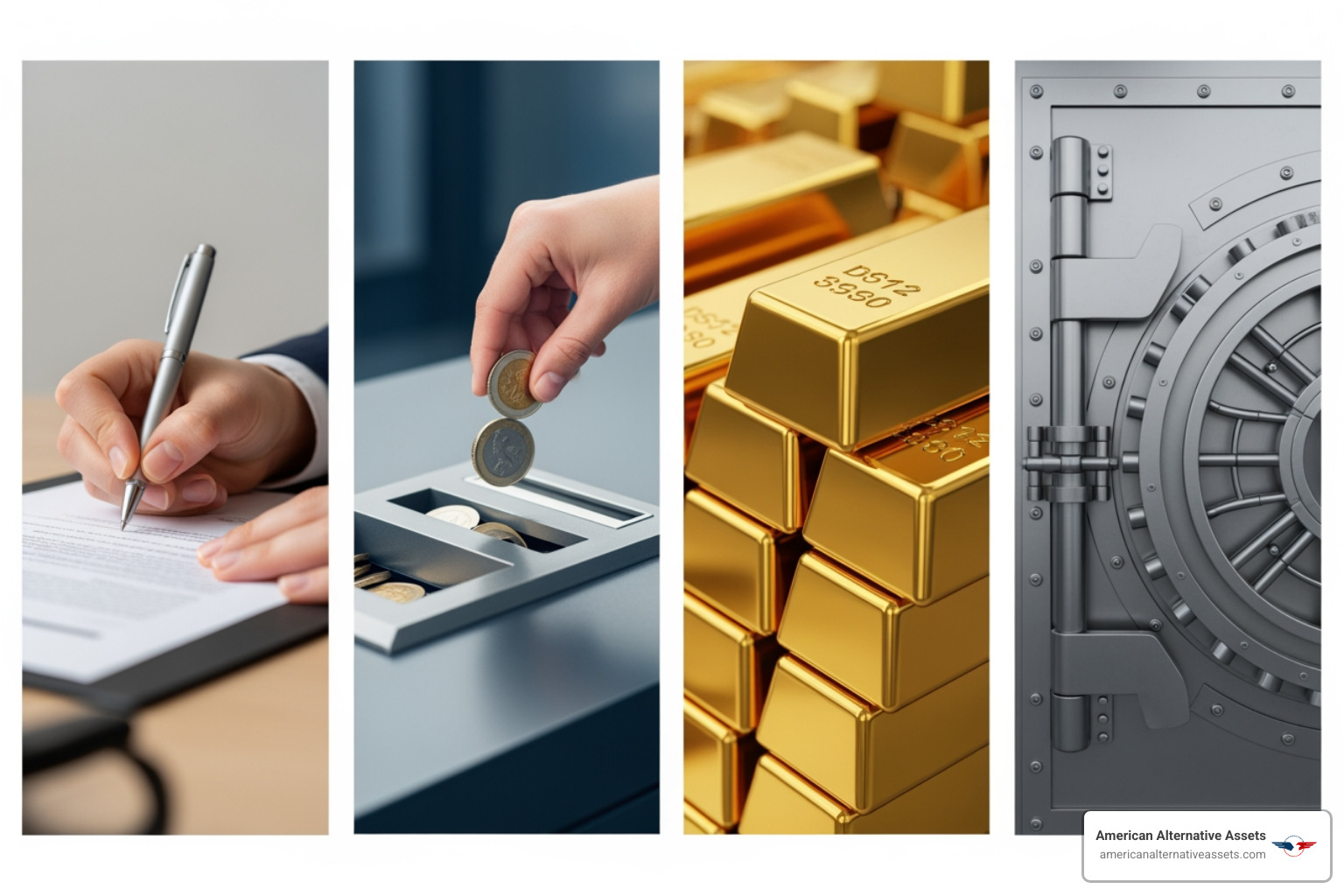 flowchart showing the 4 steps: Open Account, Fund Account, Purchase Metals, Store Metals - ira precious metals custodians
