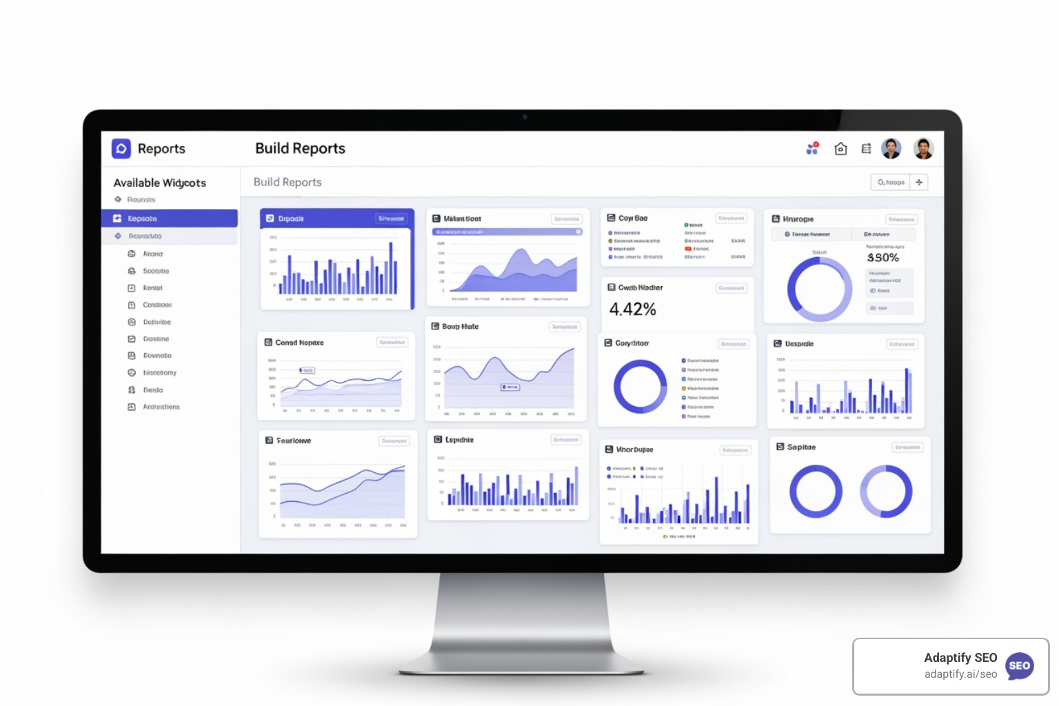 drag-and-drop report builder interface showing various widgets - Automated SEO Reporting