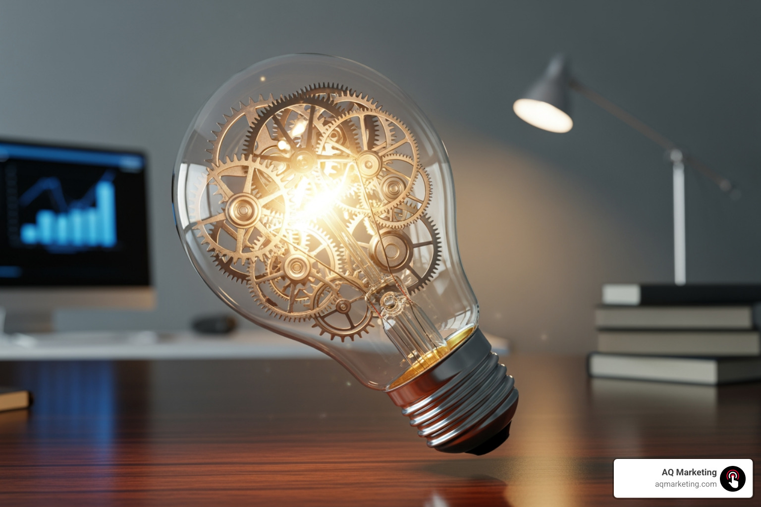 A lightbulb with gears inside, symbolizing innovative marketing ideas and the entrepreneurial spirit - new venture marketing