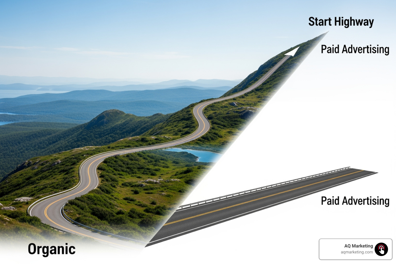 graph showing compounding organic traffic growth versus paid traffic spend, illustrating long-term value - startup SEO services graph showing compounding organic traffic growth versus paid traffic spend, illustrating long-term value - startup SEO services