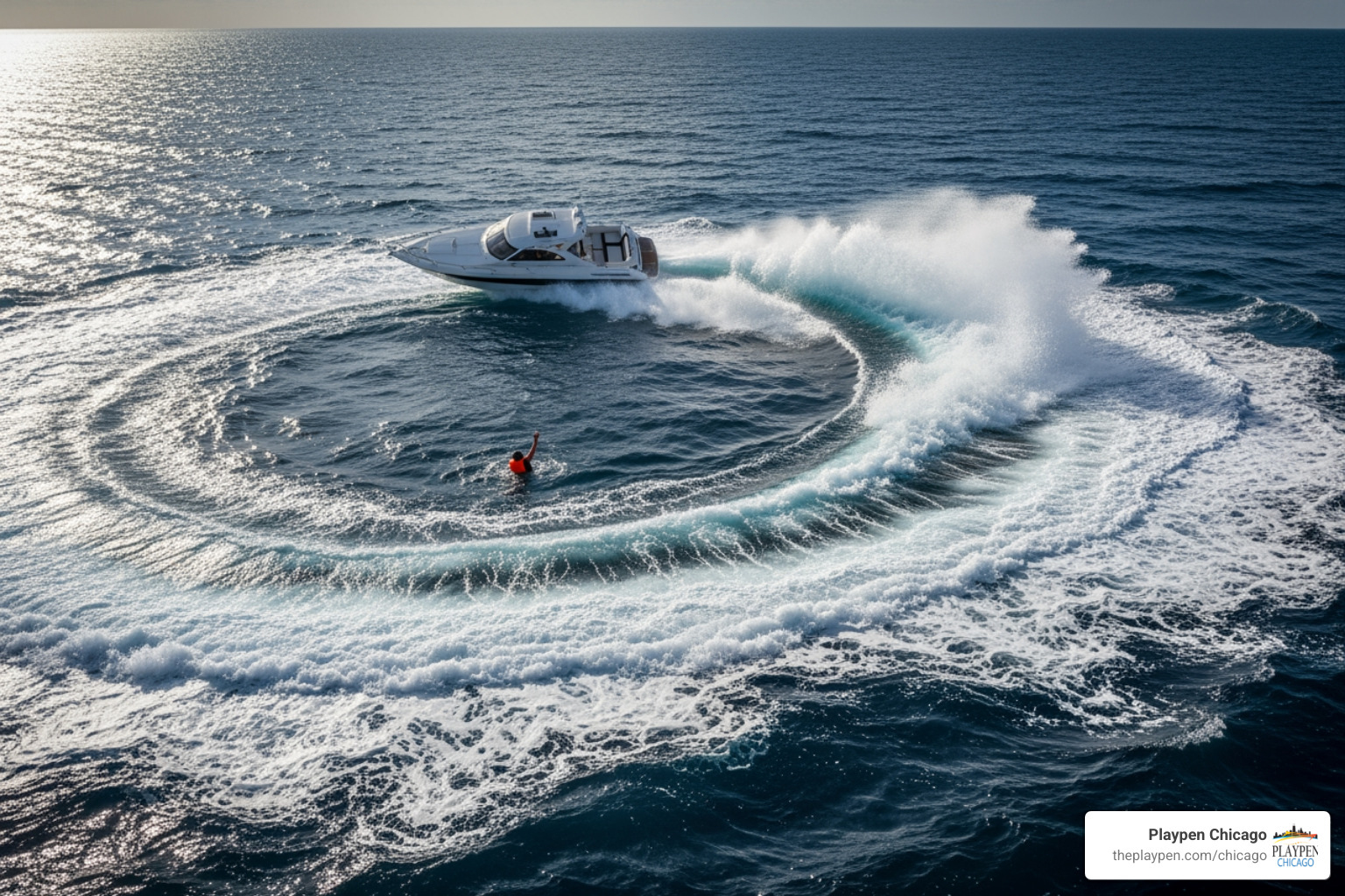 illustrating the "circle of death" scenario with a runaway boat - boat safety key illustrating the "circle of death" scenario with a runaway boat - boat safety key