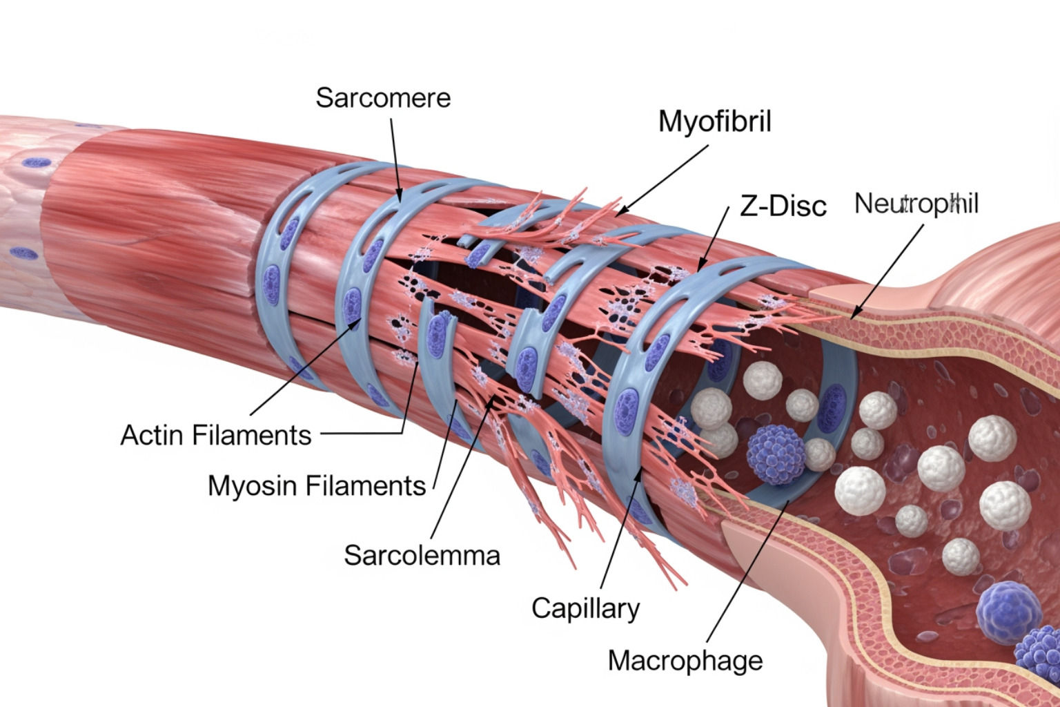 diagram showing micro-tears in muscle fibers - recovery after workout